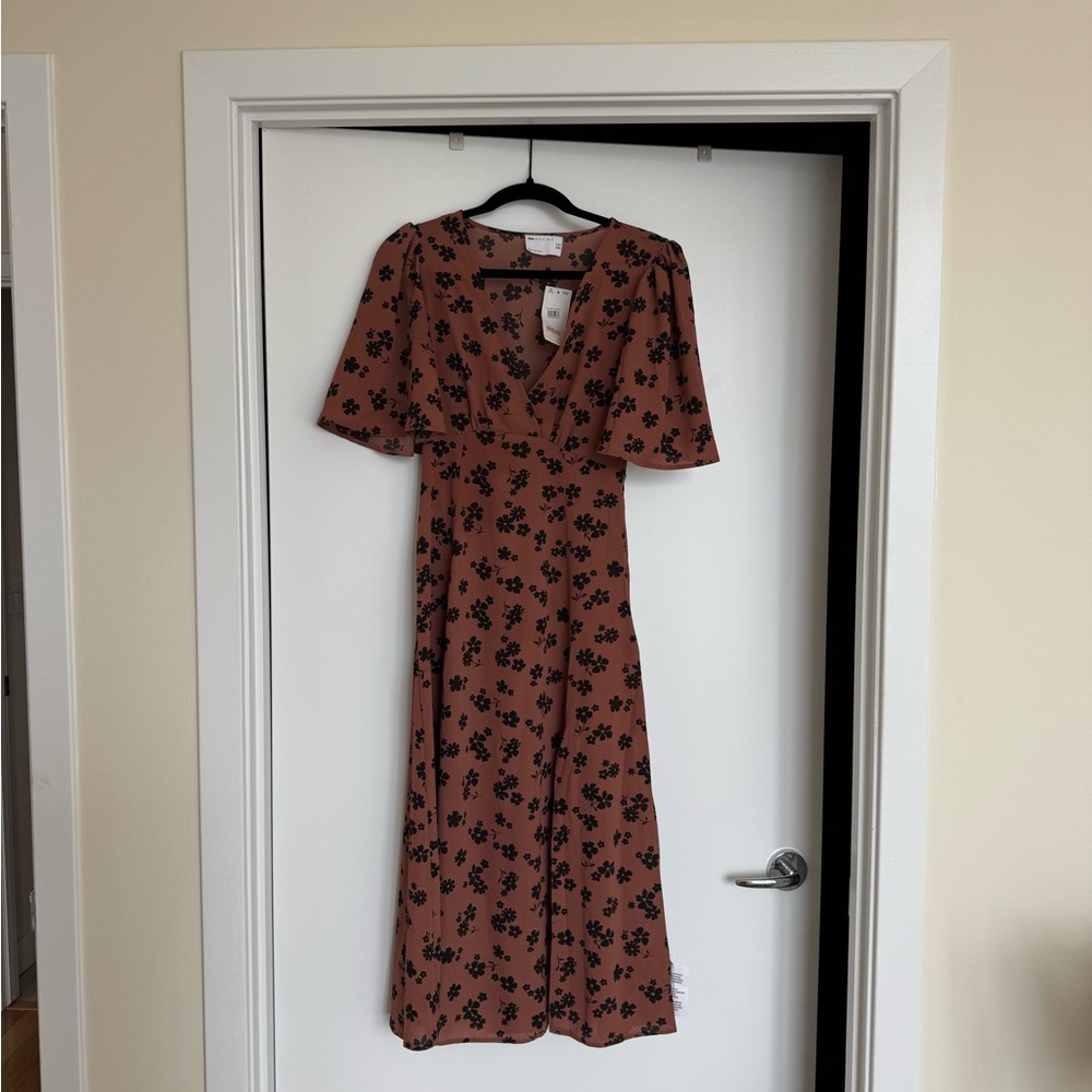 ASOS Brown Midi Sundress with Flutter Sleeves